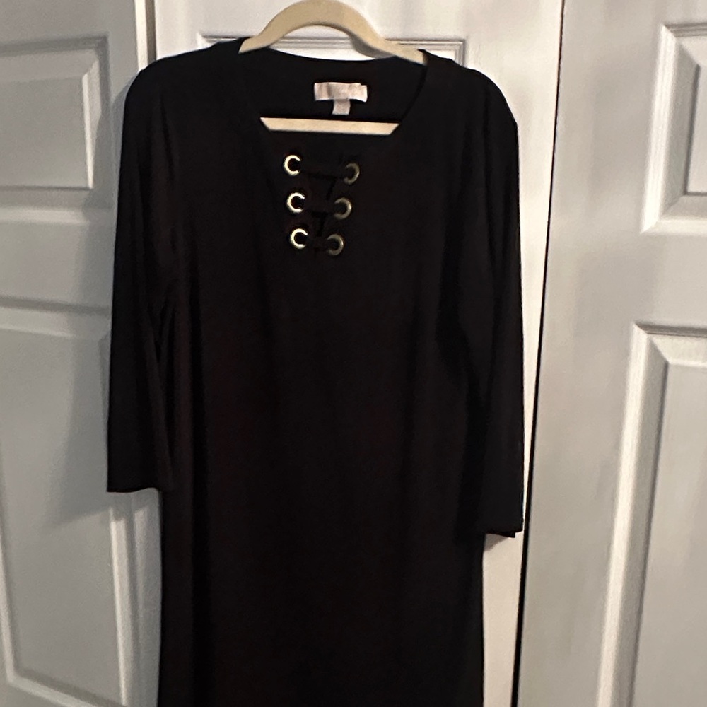 Michael Kors Black Long Sleeve Dress with Lace-Up Detail